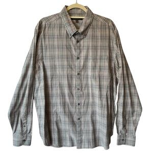 John Varvatos XL Button down shirt Gray plaid Lightweight Long roll tab sleeve